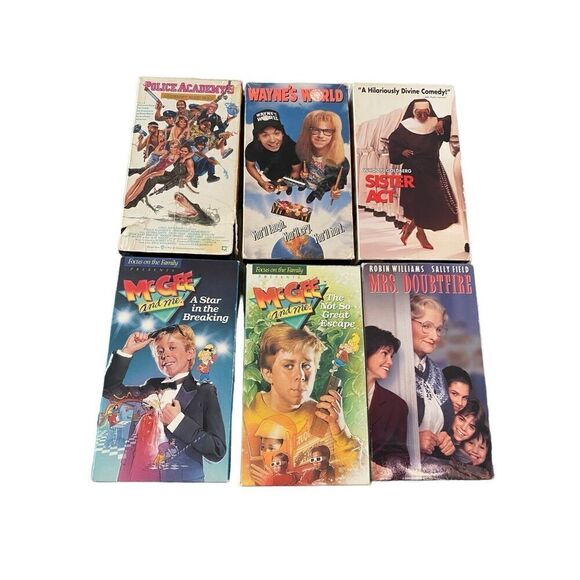 Lot Of 6 VHS Tapes Wayne’s World Mc Gee And Me Vintage Movie 80s 90s Family Kids - Picture 1 of 6